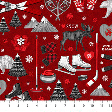 Flannel - Northcott - Cozy Up -Dark Red - Multi
