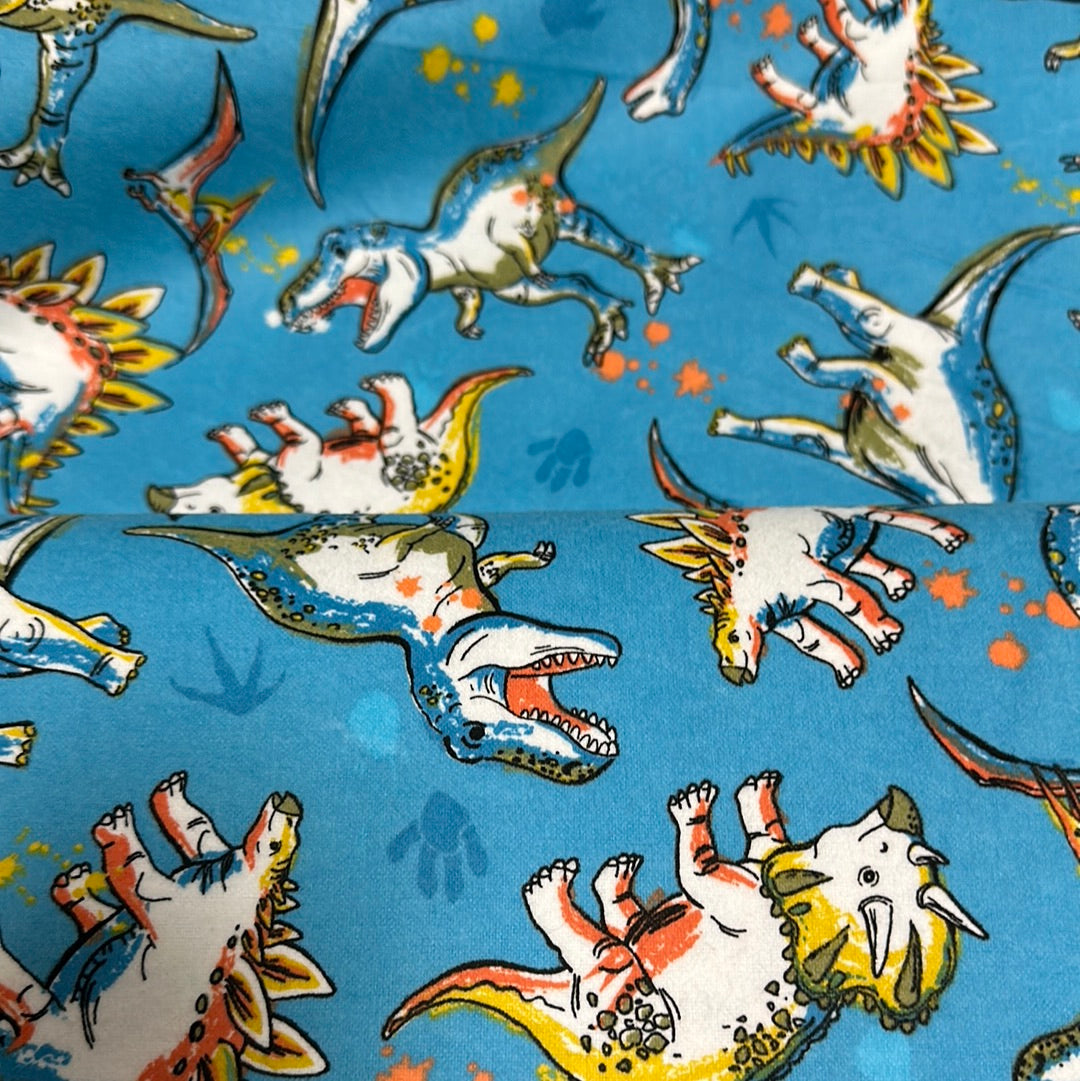 Flannel - 3 Wishes - Totally Roarsome Flannel by Josh Rey Collection - Blue Roarsome Dinos - Blue - Priced by the Half Metre