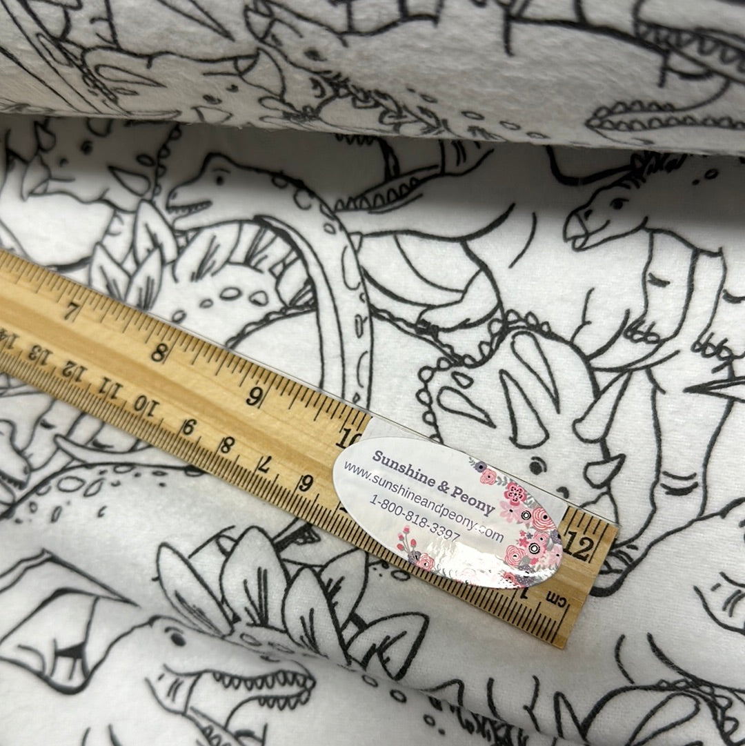 Flannel - 3 Wishes - Totally Roarsome Flannel by Josh Rey Collection - Outlines - White - Priced by the Half Metre