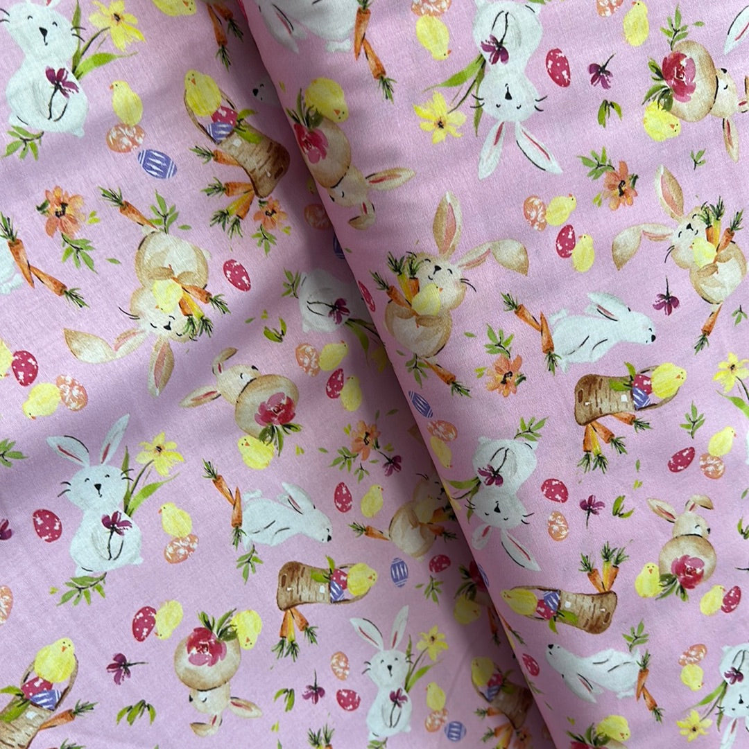 P & B Textiles - Tossed Bunnies - Hoppy Easter - Pink