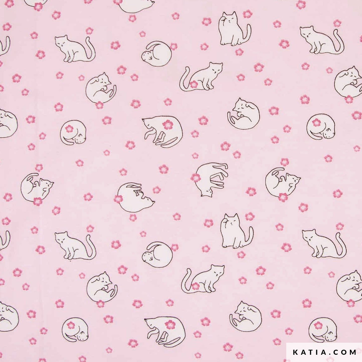 Tricot - Katia Fabrics - Rose - Chats en fleurs de cerisier - Jersey - vendu au demi-mètre
