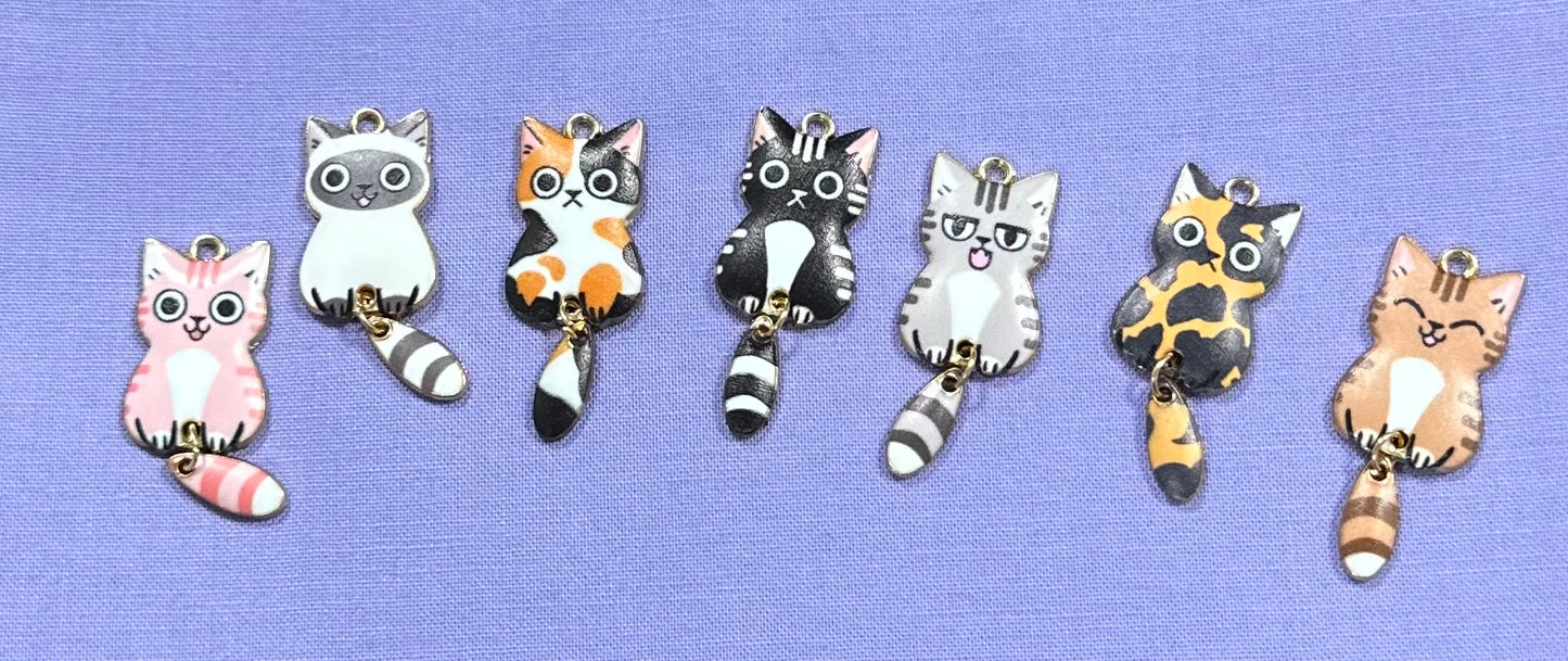 Enamel Cat Charms with Dangling Tails