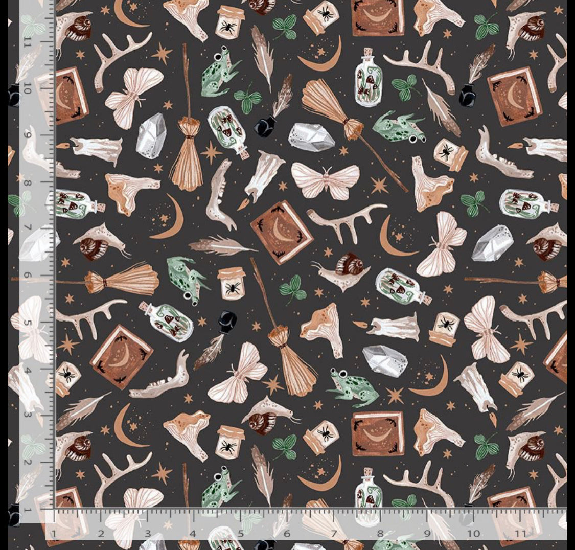 Dear Stella - Goblincore - Magic Tools - Carbon by Rae Ritchie - Sold by the half metre