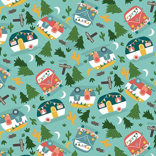 3 Wishes Fabric - Happy Camper - Live your Adventure - Turquoise