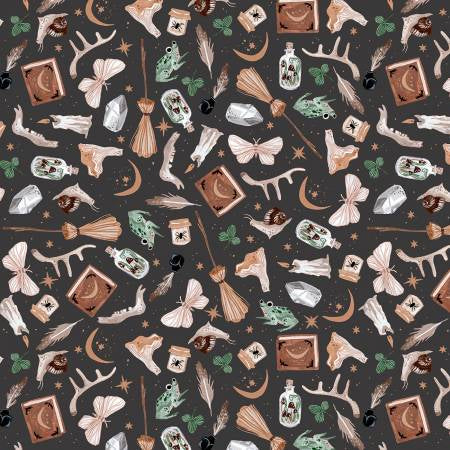 Dear Stella - Goblincore - Magic Tools - Carbon by Rae Ritchie - Sold by the half metre