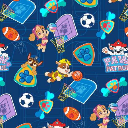 Paw Patrol by David Textiles - Paw Patrol - Sporty Pups - Blue - Priced per half metre