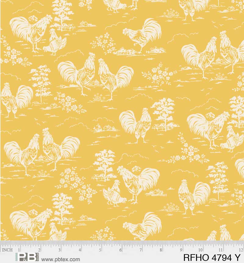 P & B Textiles - Rooster Farmhouse - by Retro Vintage - Yellow