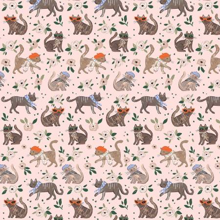 Last cut from bolt - Last full metre - Dear Stella - Ma Belle by Clara Jean Collection - French Cats - Blush