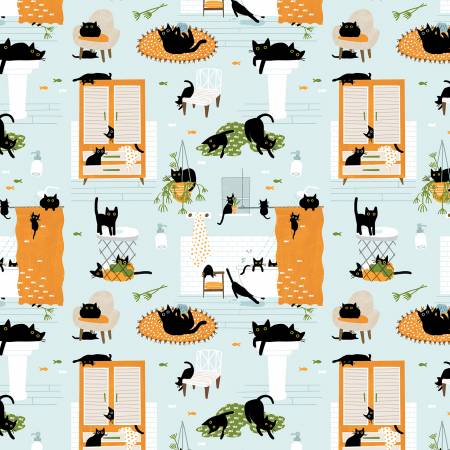 Dear Stella - Feline Fancy by Leezaworks Collection - Kitty Wash - Icy