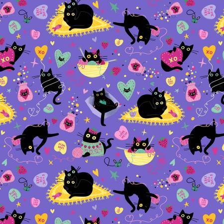 Dear Stella - Hugs N Purrs - Pansy - from the Hugs N Purrs Collection by Leezaworks for Dear Stella - Priced by the Half Metre