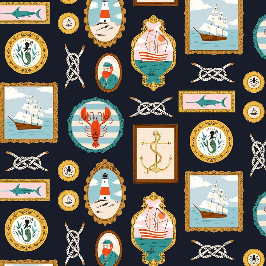Dear Stella - Seafarer - Navy - Priced by the Half Metre