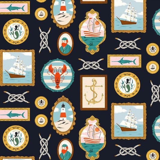 Dear Stella - Seafarer - Navy - Priced by the Half Metre
