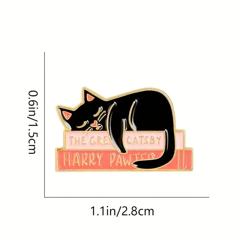 Enamel Pin - Black Cat sleeping on Books