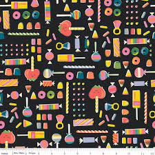 Riley Blake - Tiny Treaters - Retro Candy - Charcoal - priced per half metre