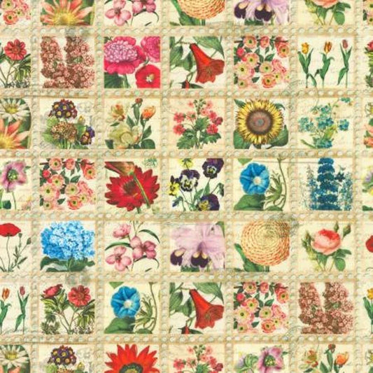 Last 35.5” x width of fabric - Library of Rarities - ANTIQUE - Vintage Flower Stamps -  Robert Kaufman