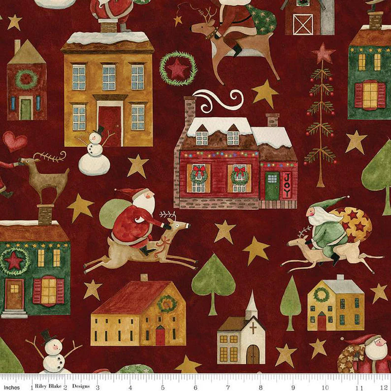 Last 25.75” x width of fabric - Riley Blake - Up on the Housetop - Teresa Kogut - Main Cranberry