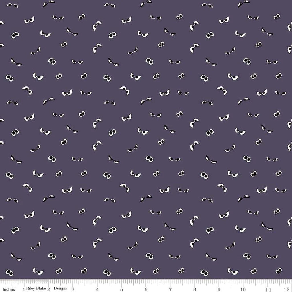 Riley Blake - Spooky Hollow Eyeballs Eggplant Glows in the Dark