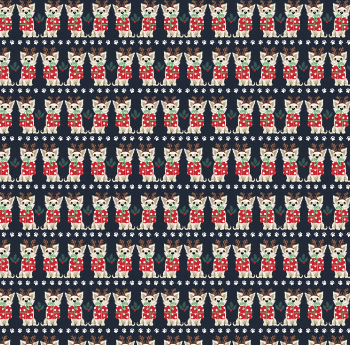 3 Wishes Fabric - Santa Paws Santa’s Helper - Navy