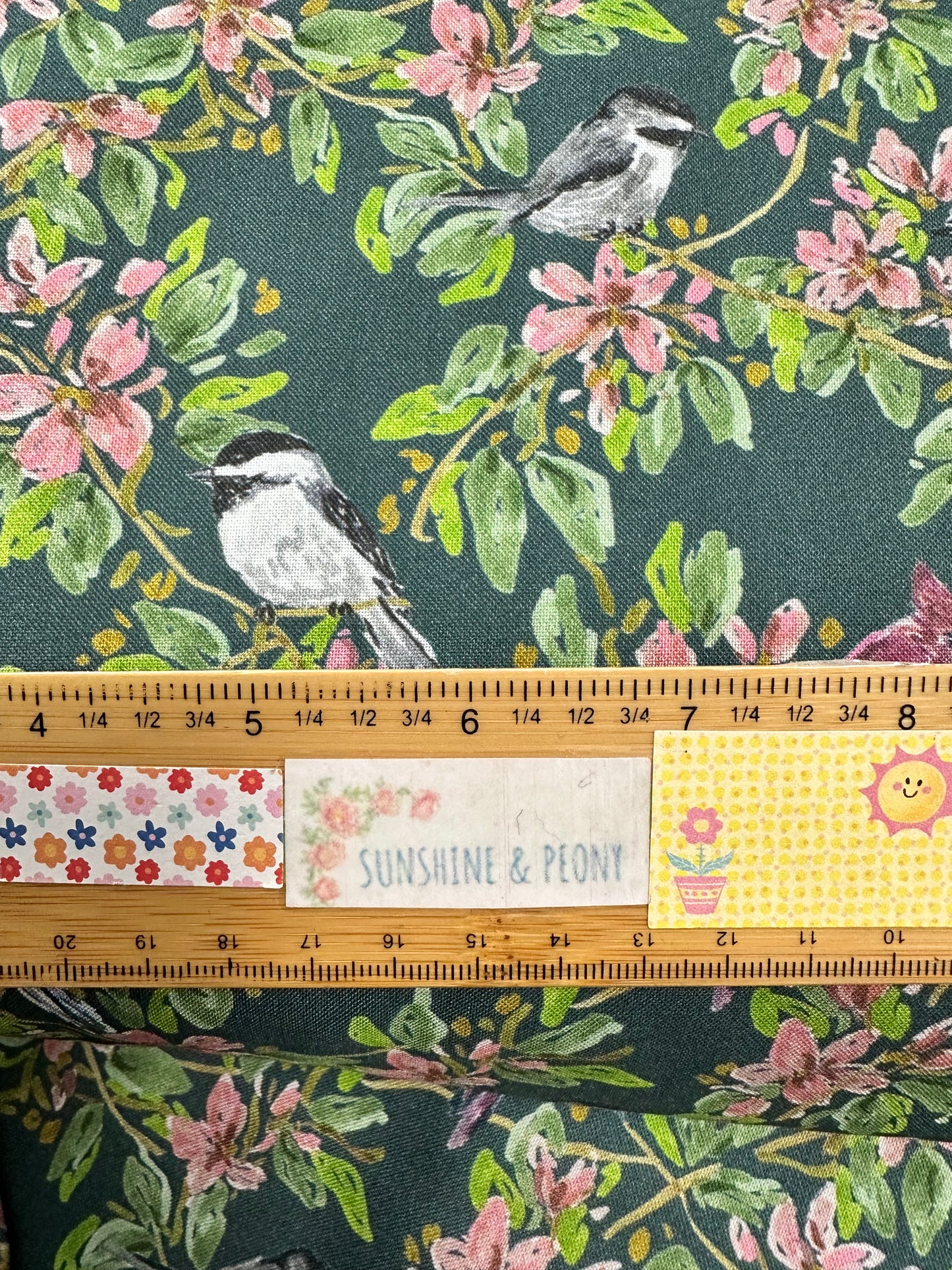 Dear Stella  -  Wildwood - Blue Jays and other birds on Green - Caitlin Collection