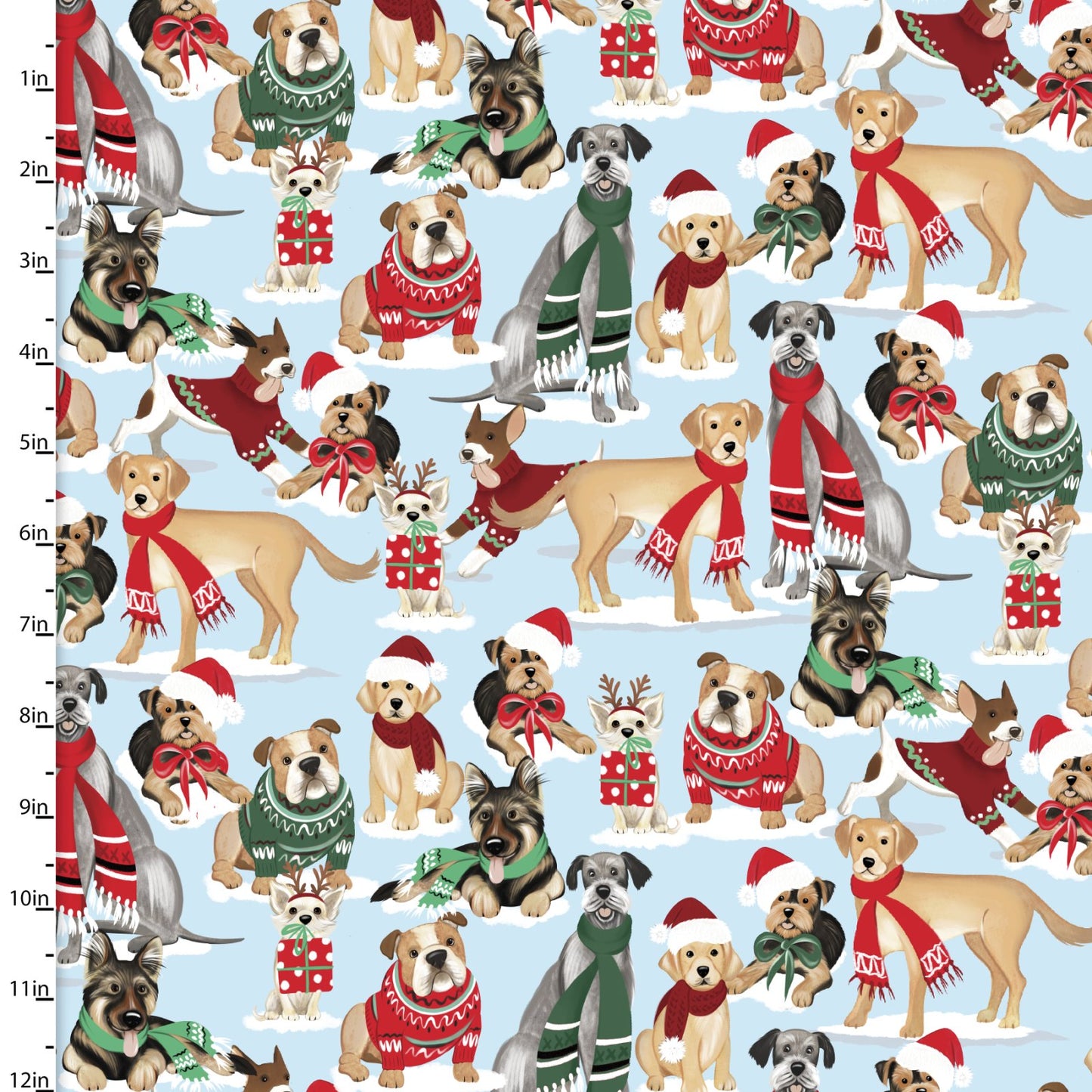 3 Wishes Fabric - Santa Paws - Packed Pups - Blue