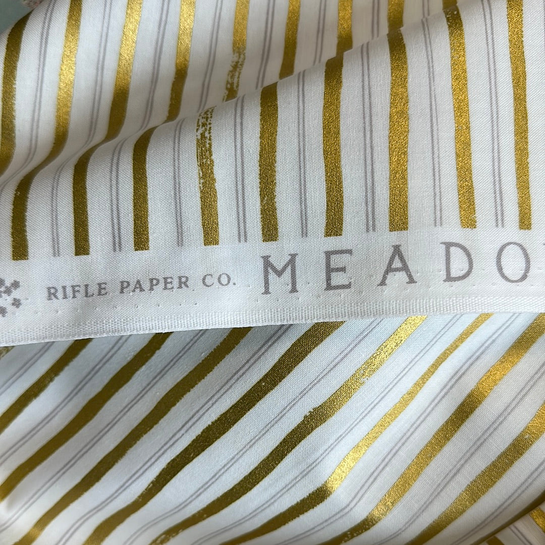 Rifle Paper Co. For Cotton + Steel - Meadow - Gold Metallic Stripes