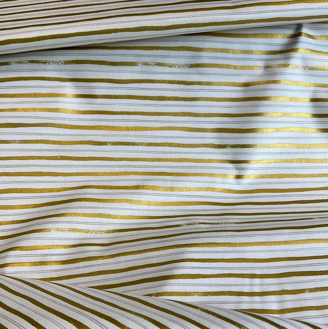 Rifle Paper Co. For Cotton + Steel - Meadow - Gold Metallic Stripes