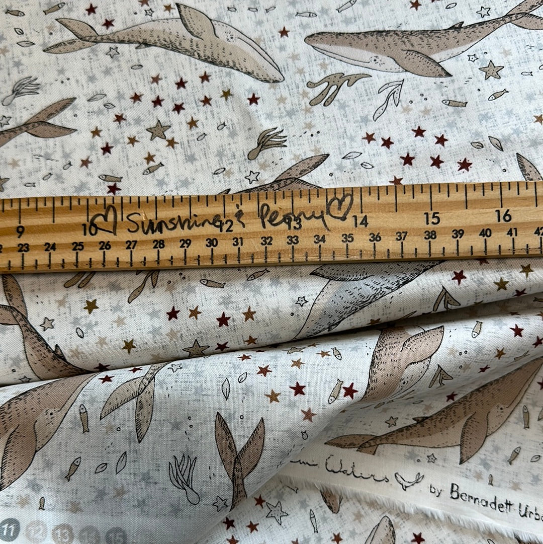 FIGO Fabrics - Calm Waters - Whales - Cream