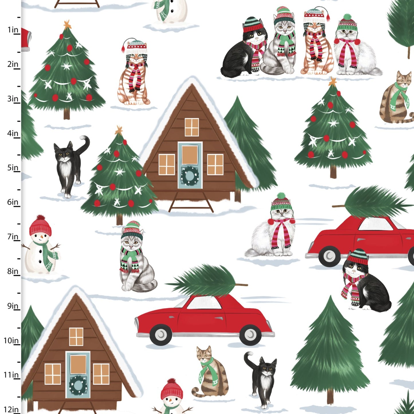 3 Wishes Fabric - Santa Paws -Village - White