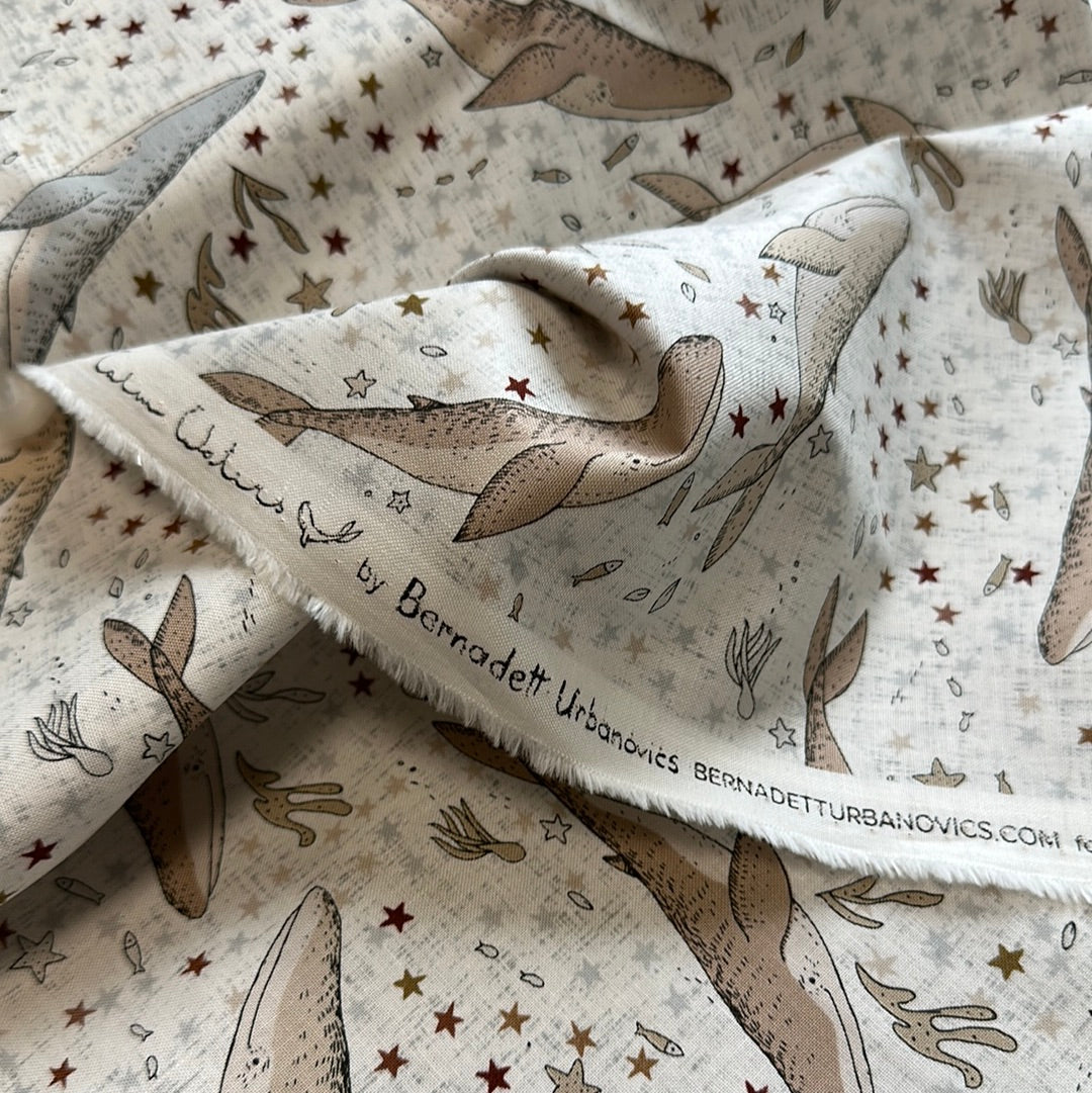 FIGO Fabrics - Calm Waters - Whales - Cream