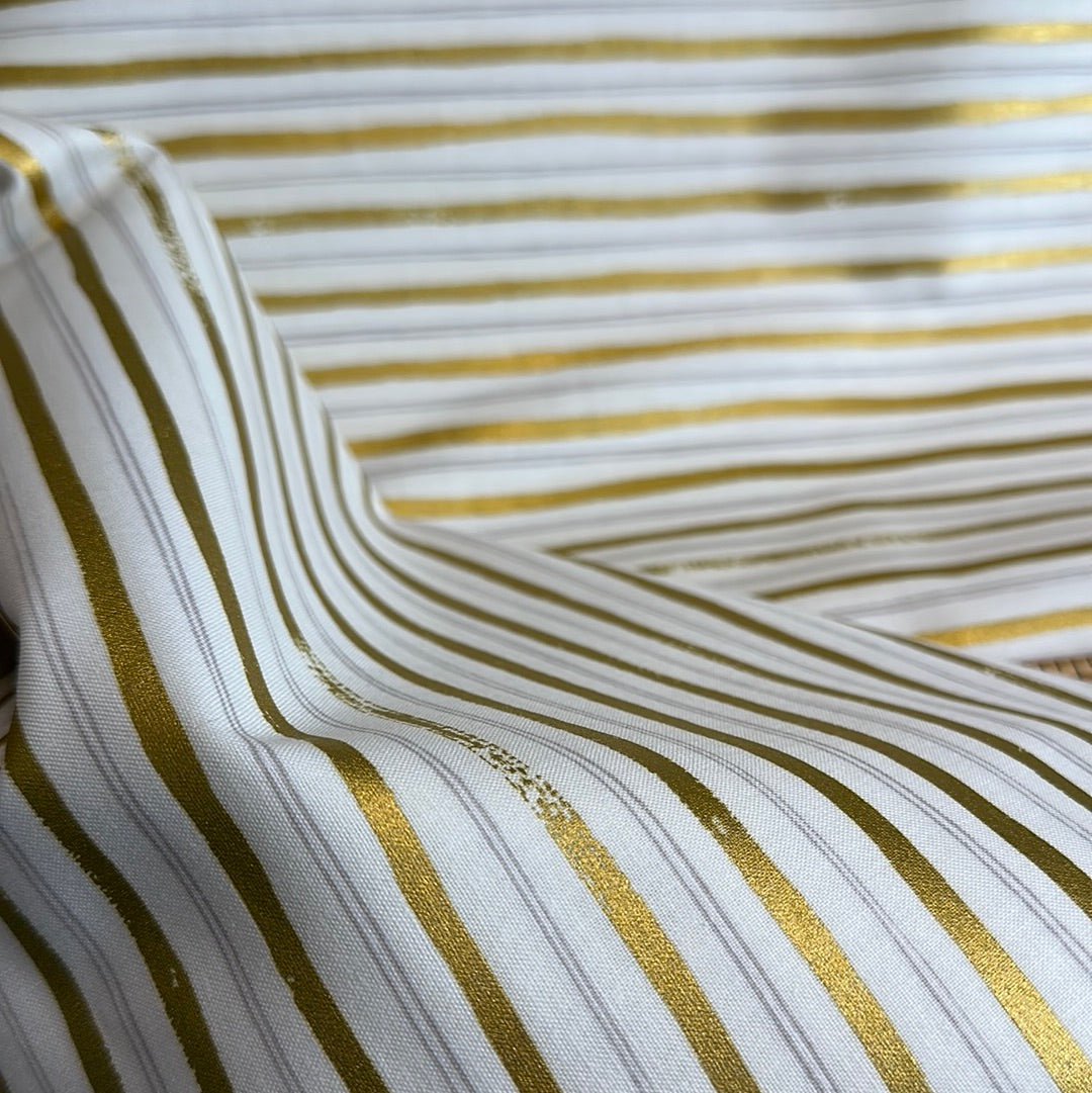 Rifle Paper Co. For Cotton + Steel - Meadow - Gold Metallic Stripes