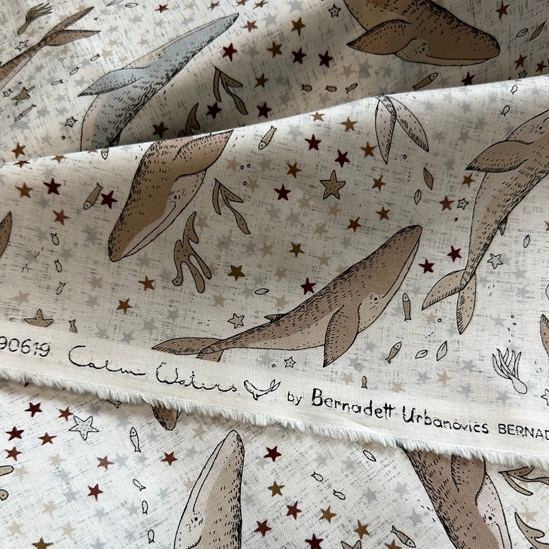 FIGO Fabrics - Calm Waters - Whales - Cream