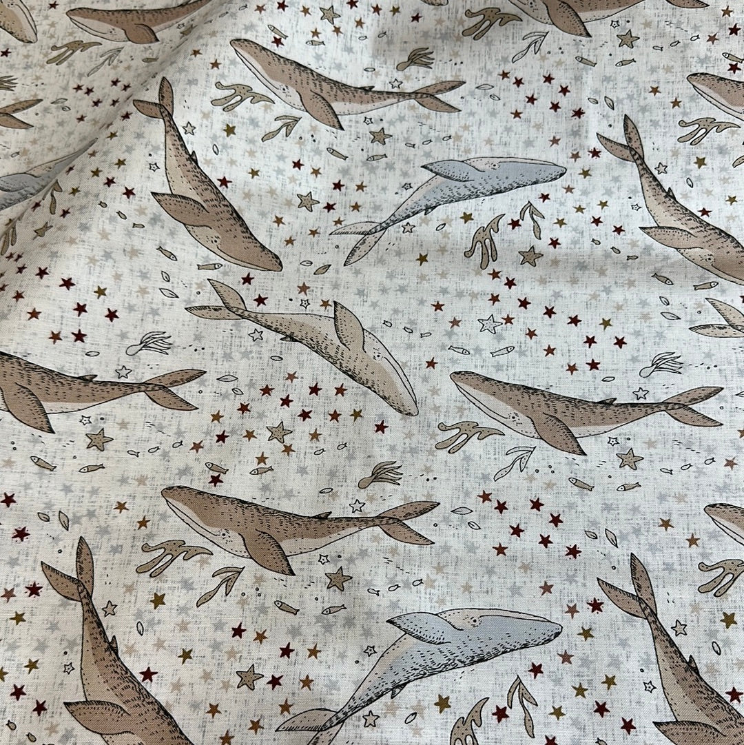 FIGO Fabrics - Calm Waters - Whales - Cream