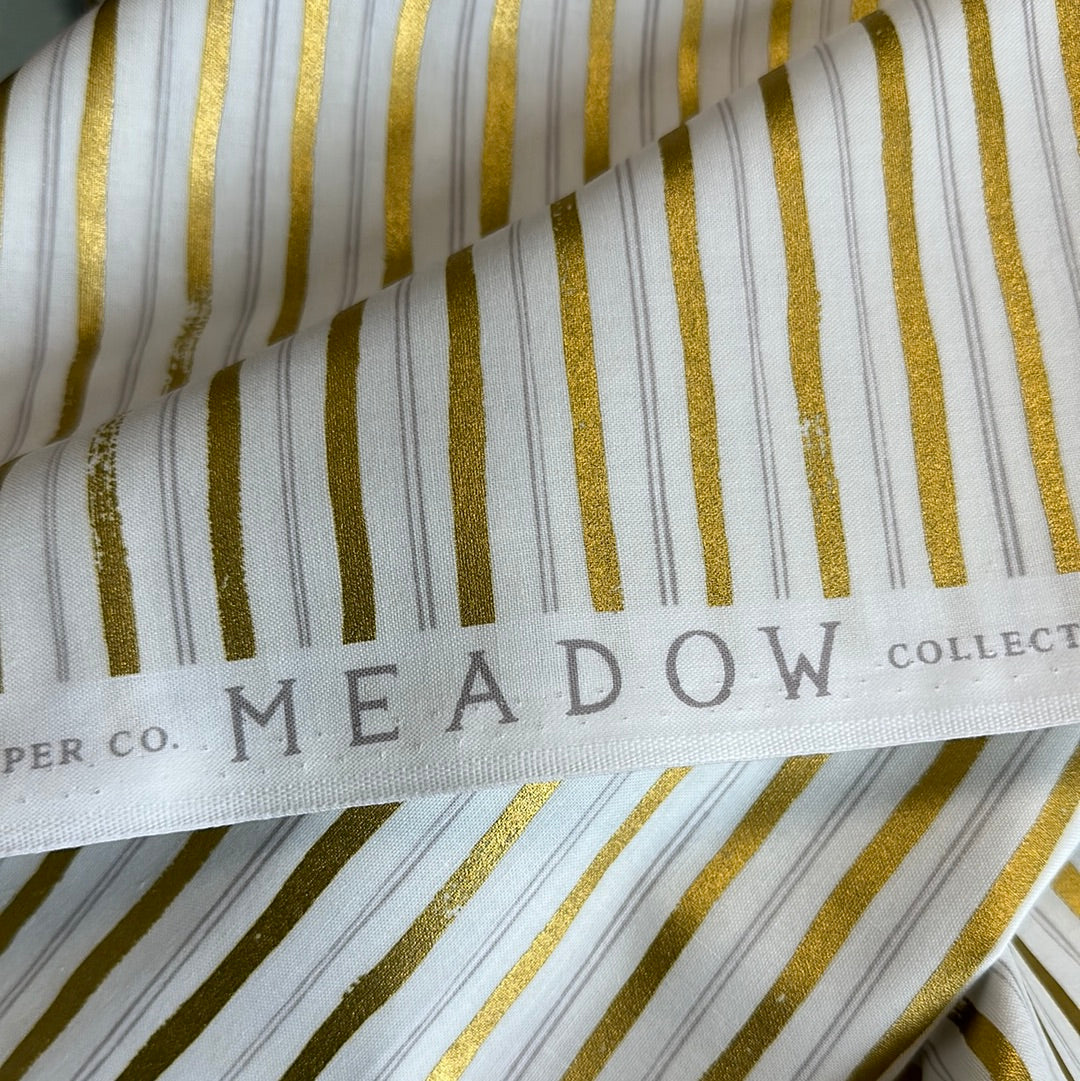 Rifle Paper Co. For Cotton + Steel - Meadow - Gold Metallic Stripes