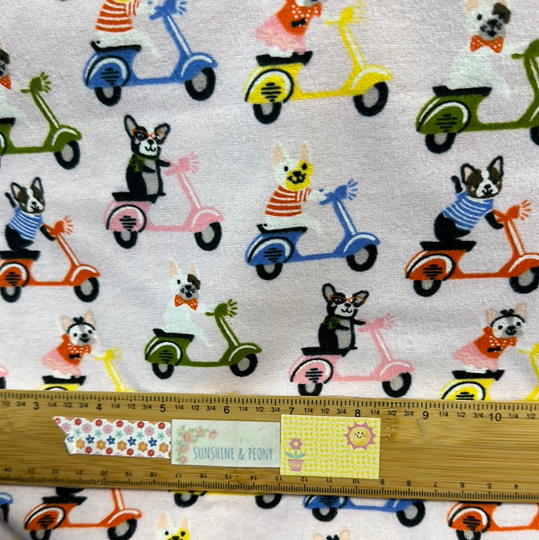Flannel - Pawsomely Posh - Light Purple - French Bulldogs on Vespas