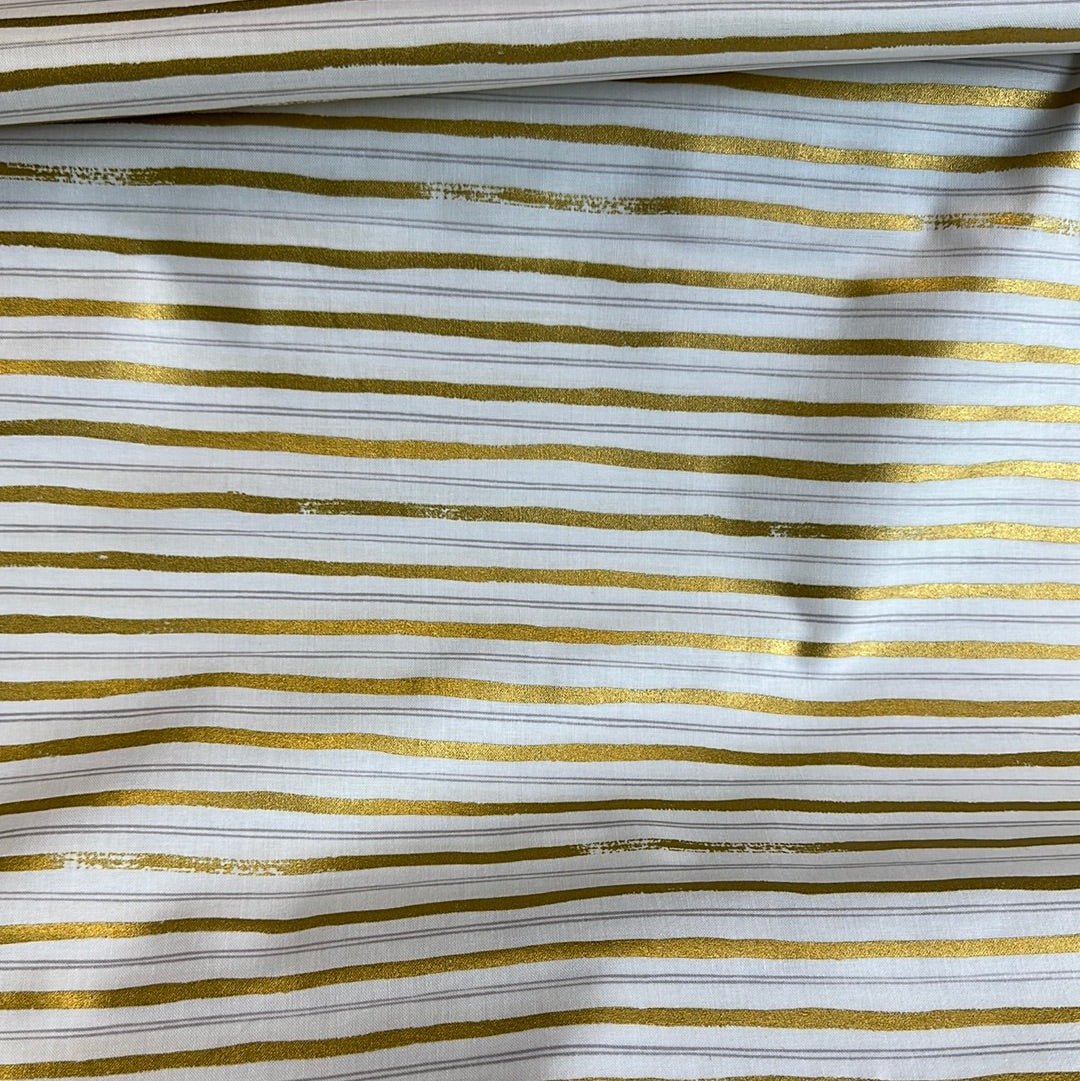 Rifle Paper Co. For Cotton + Steel - Meadow - Gold Metallic Stripes