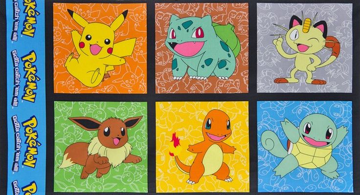 Panel - Pokémon - Starters - Gotta Catch em' All - Robert Kaufman Fabrics