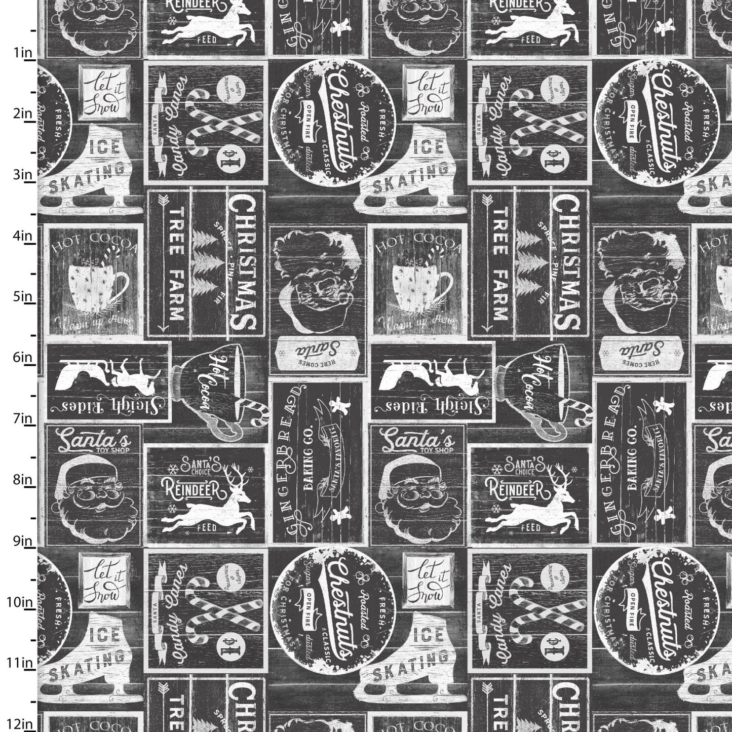 3 Wishes Fabric - A Christmas to Remember - Vintage Patch - Charcoal