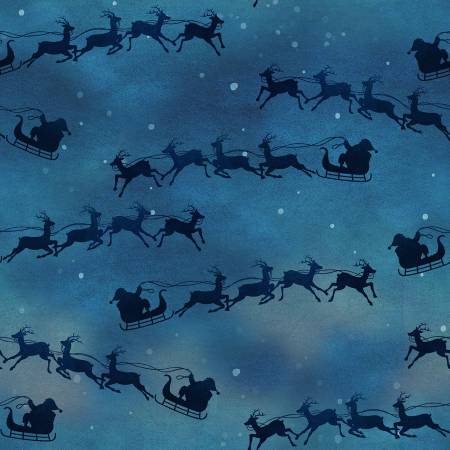 3 Wishes Fabric - A Christmas to Remember - Flying Sleigh - Blue