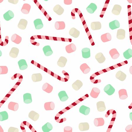 3 Wishes Fabric - Snow and Hot Cocoa - Candy Canes and Marshmallows