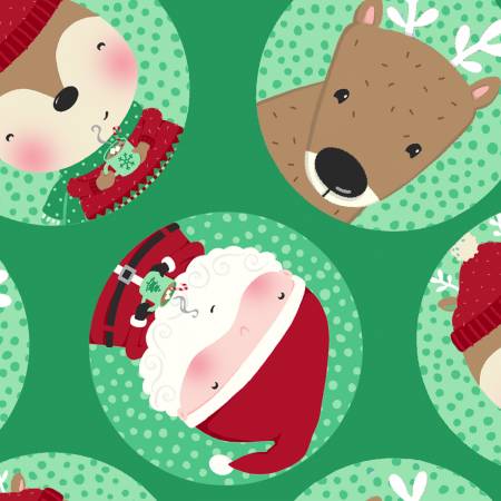 3 Wishes Fabric - Snow and Hot Cocoa - Tossed Faces - Green