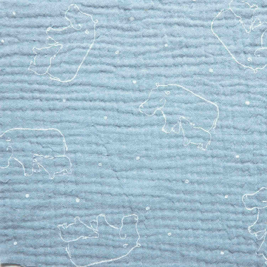 Katia - Mousseline  - Hippos Mom and Baby  - Light Blue - Spring Summer 2022 Collection