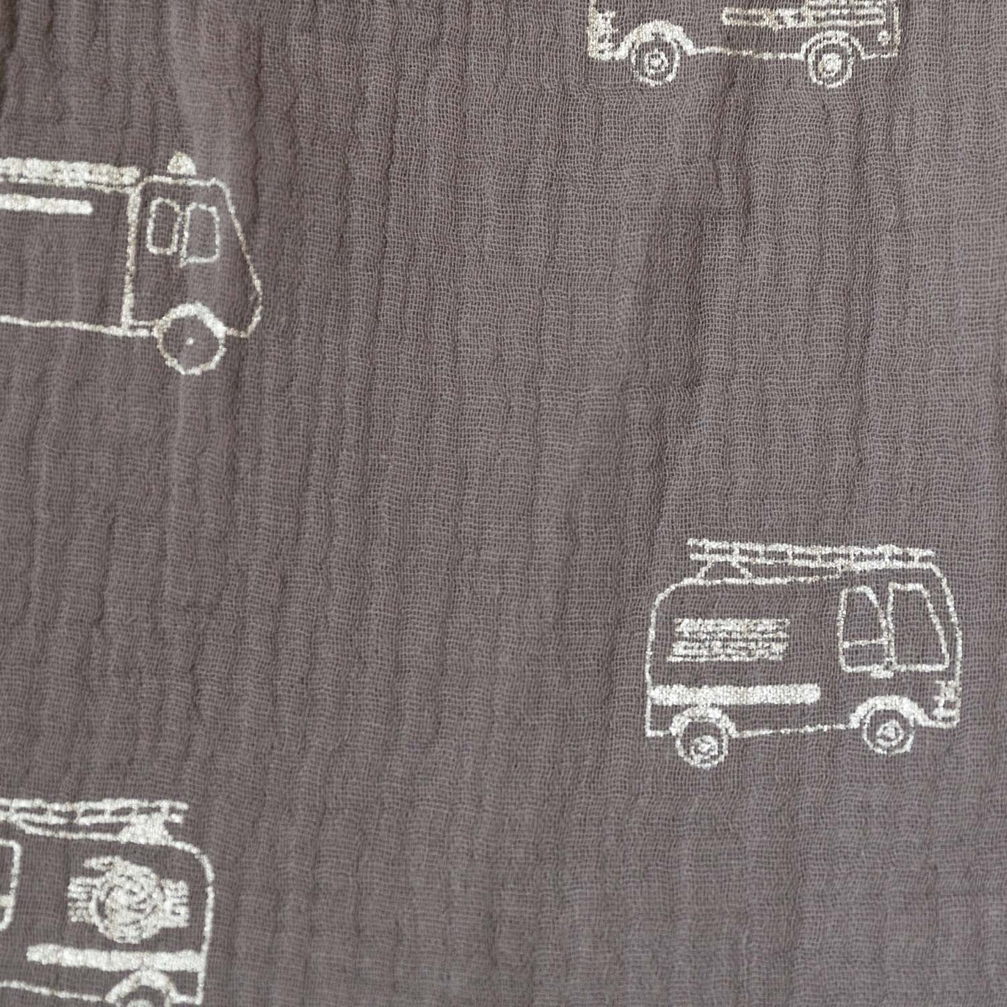Katia - Mousseline Gold Line - Double Gauze - Firetrucks on Gray - Metallic