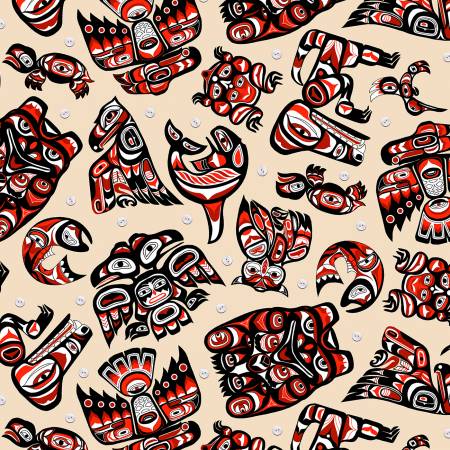 Back in Stock - Indigenous Spirit - Elizabeth Studios - Cream/Red