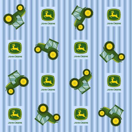 Springs Creative - John Deere - Tossed Tractor on Ticking - Blue