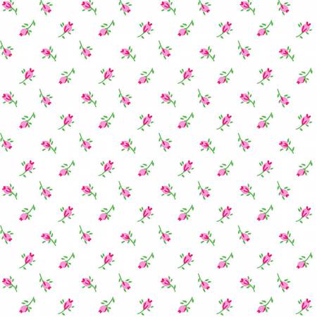 Back in Stock - Flannel - Vintage Rosebuds On White - Half Metre