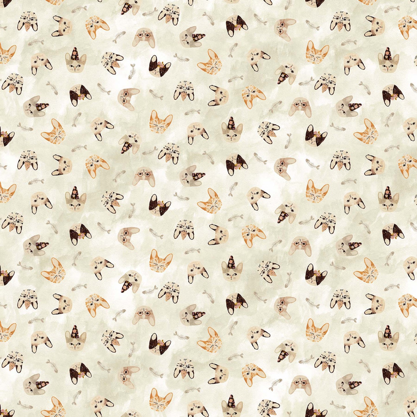 FIGO Fabrics - Marcel - Cat Heads on Beige