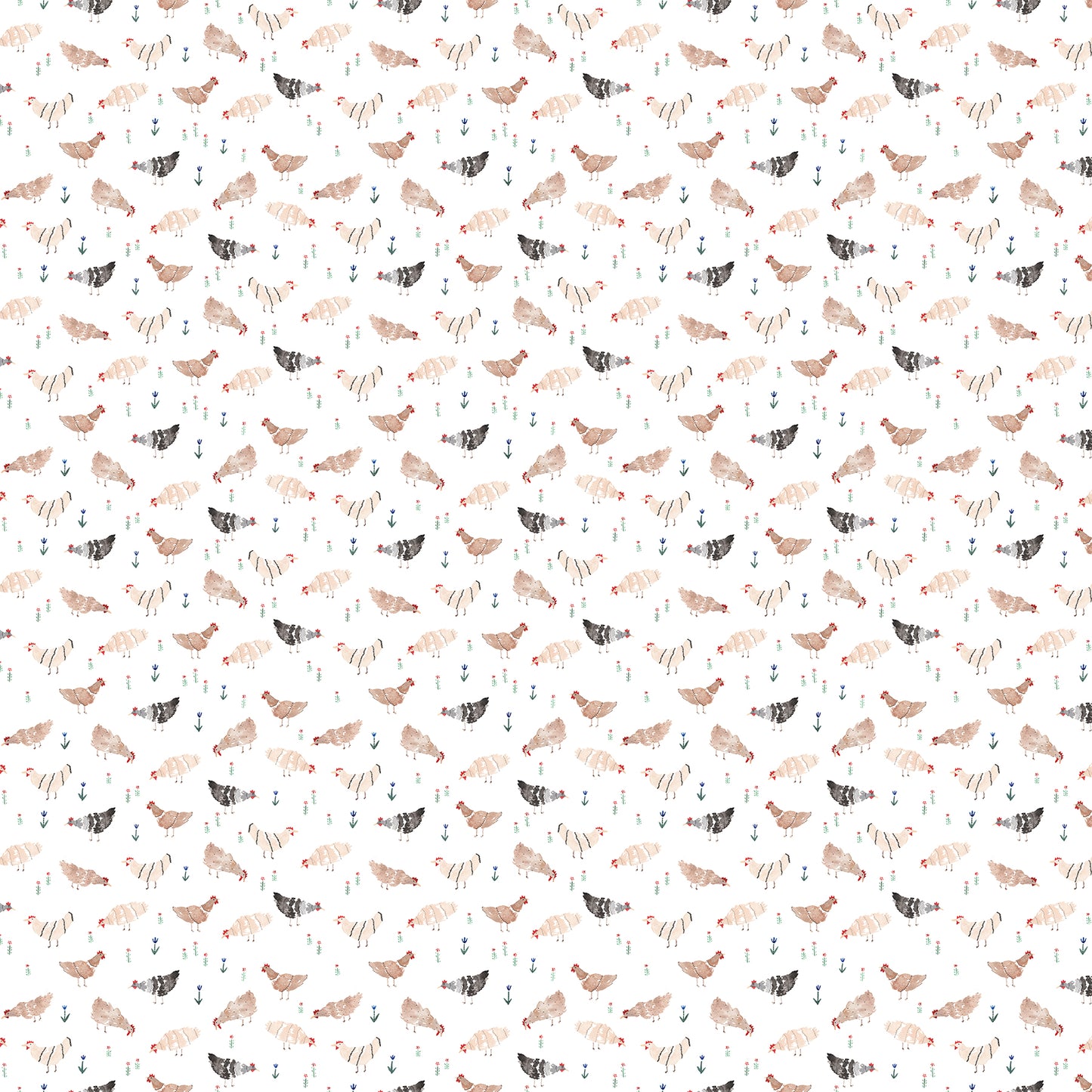 Last cut from bolt - Approx 13 " x Width of fabric - FIGO Fabrics - Wild West - Wild West Chickens White