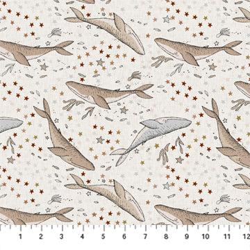 FIGO Fabrics - Calm Waters - Whales - Cream