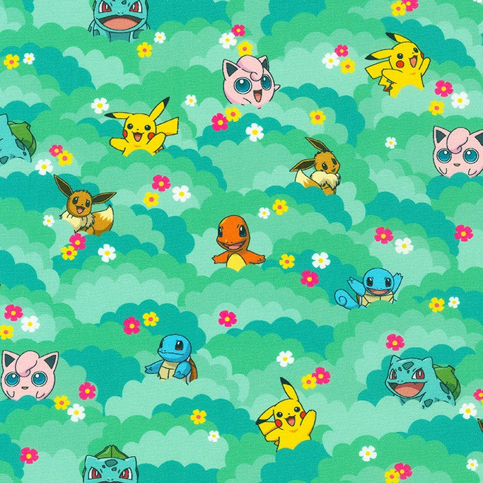 Pokémon - Sunny Days Pokemon - Green - Robert Kaufman Fabrics - Priced by the half Metre