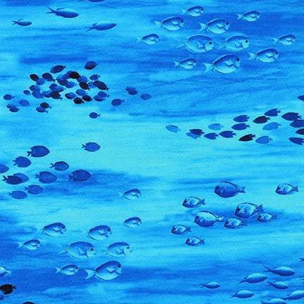 Back in stock - Robert Kaufman - Coral Canyon Fish - Lake - Priced per Half Metre